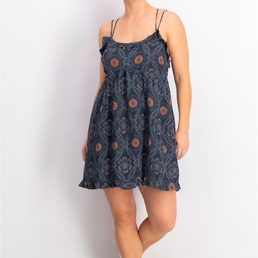 Tavik Navy Blue and Orange Boho Morning Glory Shift Dress Medium